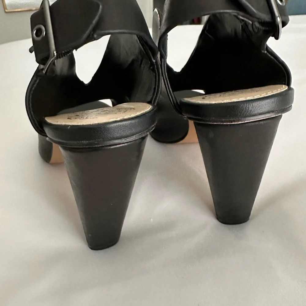 Vince Camuto Sandals, Black Leather w. Buckle,  4 inch heel, Size 9/40